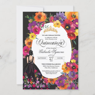 Fiesta Embroidery Watercolor Blommigt quinceanera Inbjudningar