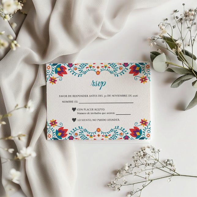 Fiesta Färgglad Botanisk Blommig Spansk Bröllop OSA Kort (Fiesta Colorful Botanical Floral Spanish Wedding RSVP Card)
