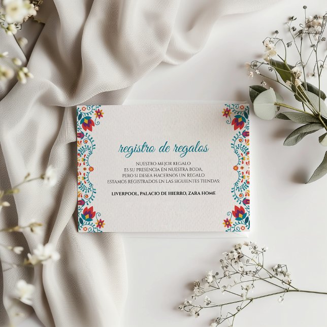 Fiesta Färgglad Botanisk Blommig Spansk Bröllop Tilläggskort (Fiesta Colorful Botanical Floral Spanish Wedding Enclosure Card)