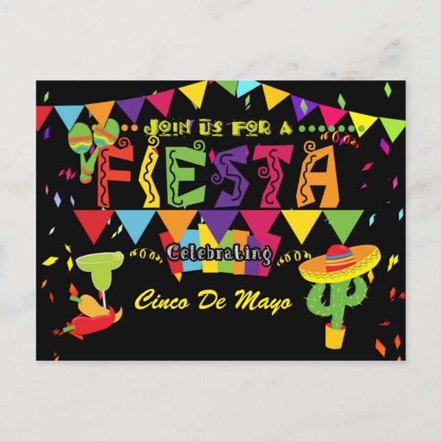 Fiesta Färgglad Cinco De Mayo Vykort Inbjudan (Framsida)