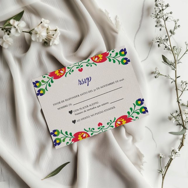 Fiesta Färgglada Blommiga Botaniska Spanska Bröllo OSA Kort (Fiesta Colorful Floral Botanical Spanish Wedding RSVP Card)