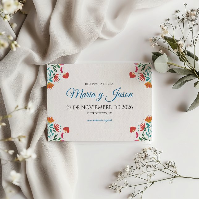 Fiesta Färgglada Blommiga Moderna Boda Spanska Brö Spara Datumet (Fiesta Colorful Floral Modern Boda Spanish Wedding Save The Date)