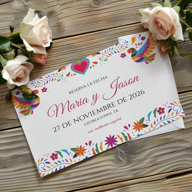 Fiesta Färgglada Blommor Botanisk Spansk Bröllop Spara Datumet (Fiesta Colorful Flowers Botanical Spanish Wedding Save The Date)