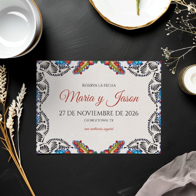 Fiesta Färgglada Blommor Botanisk Spansk Bröllop Spara Datumet (Fiesta Colorful Flowers Botanical Spanish Wedding Save The Date)