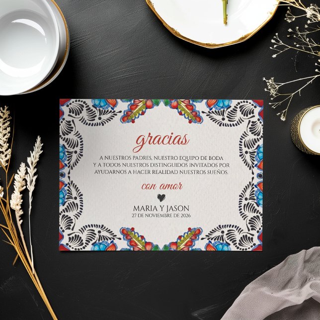 Fiesta Färgglada Blommor Botanisk Spansk Bröllop Tack Kort (Fiesta Colorful Flowers Botanical Spanish Wedding Thank You Card)
