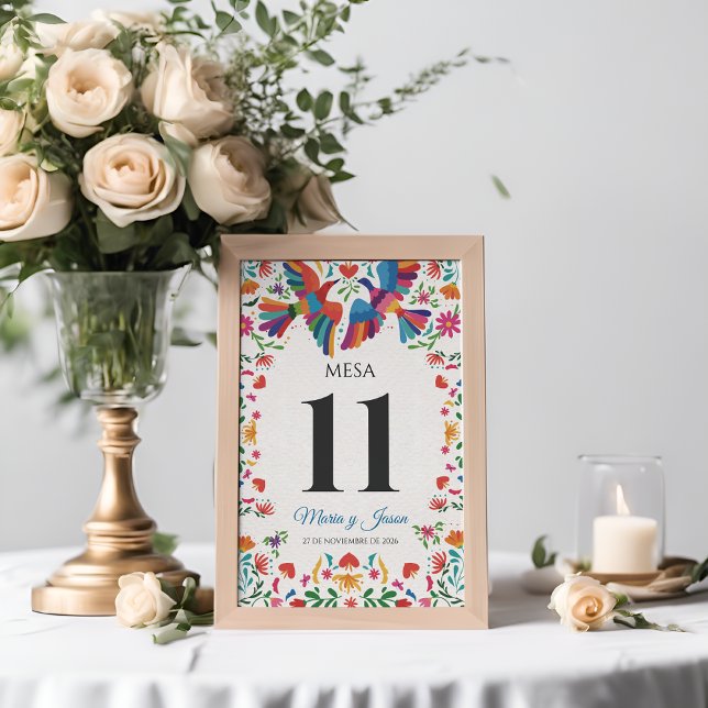 Fiesta Färgglommig Blommig Modern Boda Spansk Bröl Bordsnummer (Fiesta Colorful Floral Modern Boda Spanish Wedding Table Number)