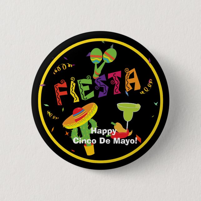 Fiesta Firande Cinco De Mayo Party Pin BUTTON Knapp (Framsida)