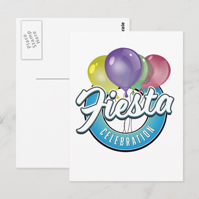 Fiesta firande retro blå logotyp vykort (Fram/baksida)