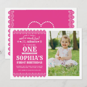 Fiesta First Birthday, Papel Picado, 1:a födelseda Inbjudningar