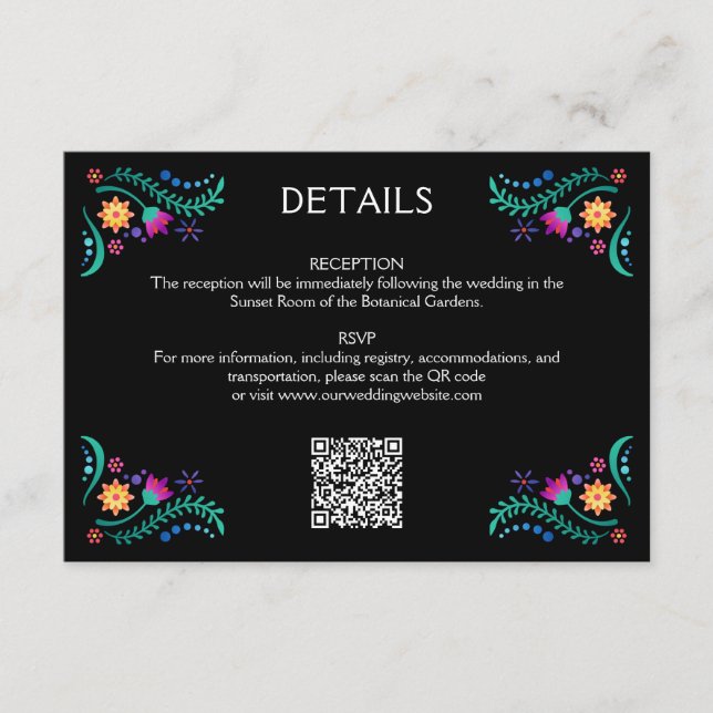 Fiesta Floral Bröllops QR-detaljer Tilläggskort (Framsida)