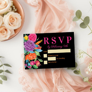 Fiesta Flowers Black Watercolor Blommigt OSA Kort