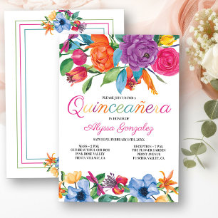Fiesta Flowers White Colorful Blommigt Quinceanera Inbjudningar