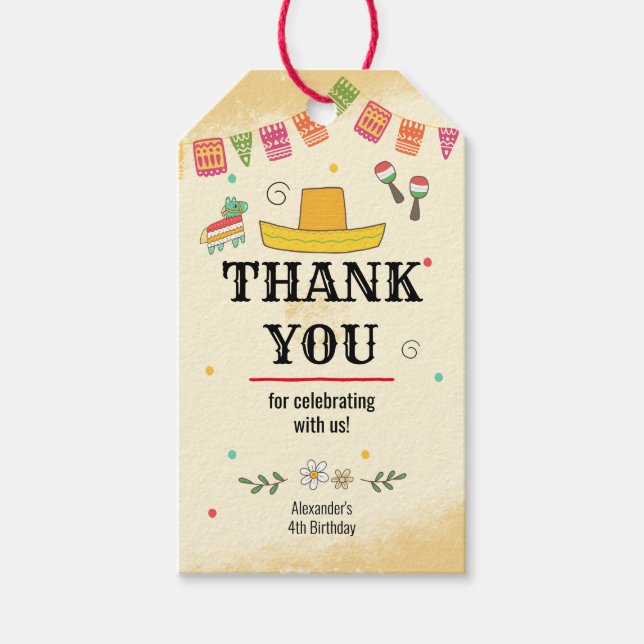 Fiesta Födelsedagsfest Gift-Märkre Presentetikett (Framsidan)