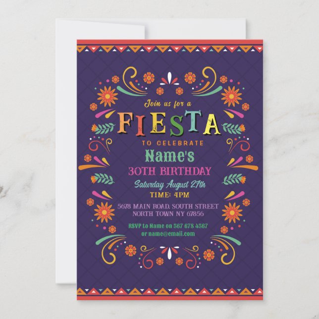 Fiesta Födelsedagsfest Inbjudan Mexican Hat Mexiko (Framsida)