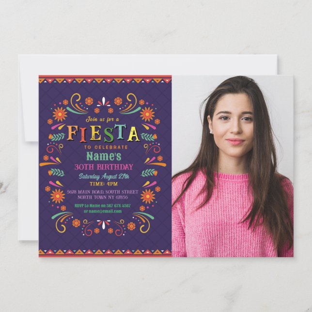 Fiesta Födelsedagsfest Mexikanska foto Inbjudan Me (Framsida)