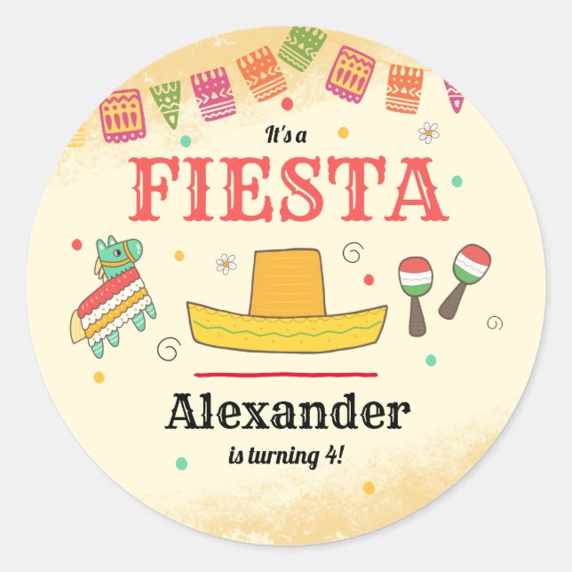 Fiesta Födelsedagsfest Runt Klistermärke (Framsida)