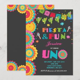 Fiesta Födelsedagsinbjudan Fiesta Kul Turning Uno Inbjudningar