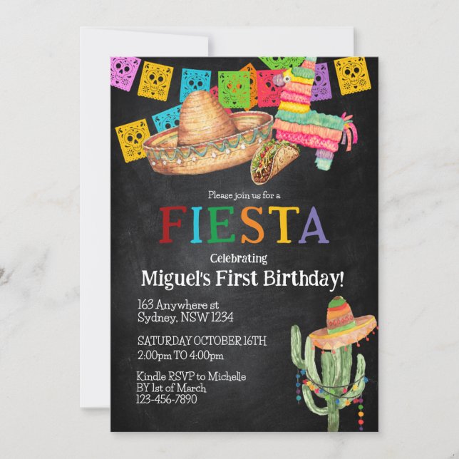 Fiesta födelseinvitation inbjudningar (Framsida)