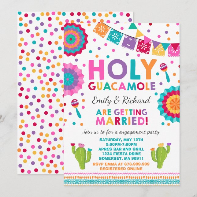 Fiesta Förlovningsfest Inbjudan Holy Guacamole (Fram/baksida)