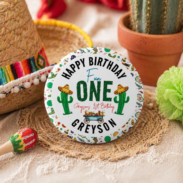 Fiesta Först | 1-års födelsedagsfest Knapp (Fiesta First | 1st Birthday Party Button)