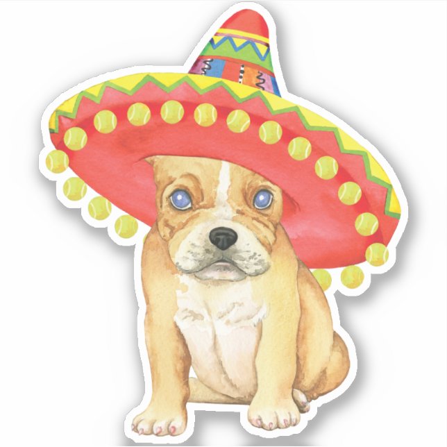 Fiesta Fransk Bulldog Vinyl Sticker Klistermärken (Framsida)