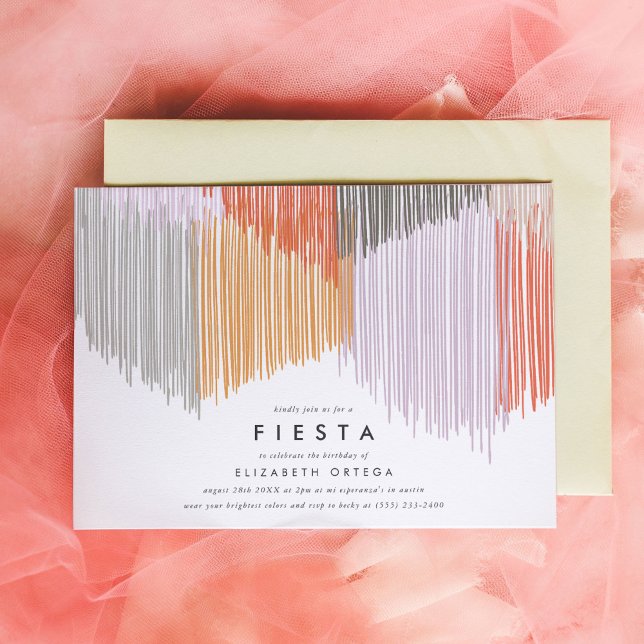 Fiesta Fringe födelsedagsinbjudan Spara Datumet (Pink Modern Fringe fiesta birthday party invitation.)