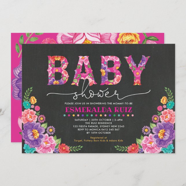 Fiesta Garden Blommigt Baby Shower Inbjudningar (Fram/baksida)