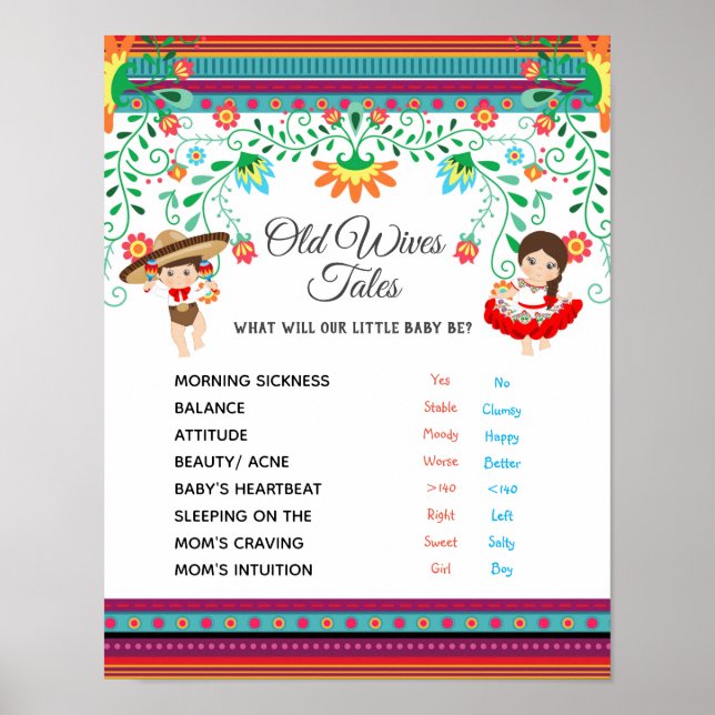 Fiesta Gender reveal Gamle Wives Tales Board Poster (Framsidan)