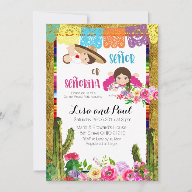 Fiesta Gender Reveal Señor eller Señorita Inbjudningar (Framsida)