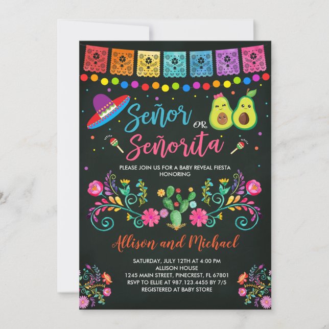 Fiesta Gender Reveal Señor eller Señorita Inbjudningar (Framsida)