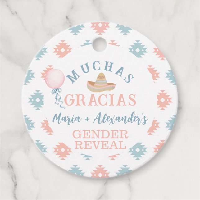 Fiesta Gender Reveal Tack Gåvor Etiketter (Framsida)