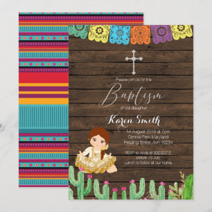 Fiesta Girl Baptism Christening Inbjudningskort