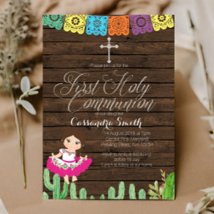Fiesta Girl First Heliga Communion-inbjudan Inbjudningar