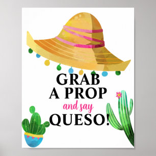 Fiesta Grab a prop och säg Queso Photo Booth Poster