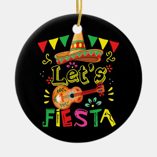 Fiesta Guitar Cactus Sombrero Mexico Cinco Julgransprydnad Keramik (Framsidan)