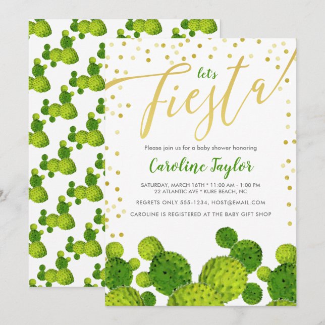 Fiesta Guld och Grönt Baby Shower Inbjudningar (Fram/baksida)