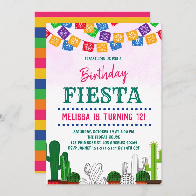 Fiesta Heliga Cactus Mexican Cinco de Mayo Birthda Inbjudningar (Fram/baksida)