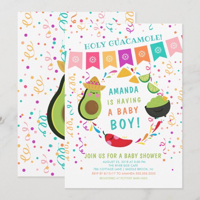 Fiesta Heliga Guacamole Baby Shower-inbjudan Inbjudningar (Fram/baksida)