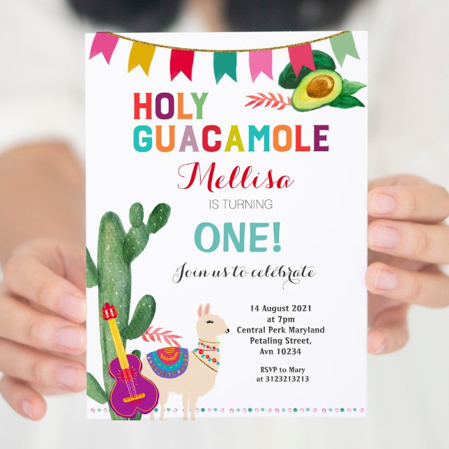 Fiesta Heliga Guacamole Birthday Girl eller Boy Inbjudningar (Skapare uppladdad)