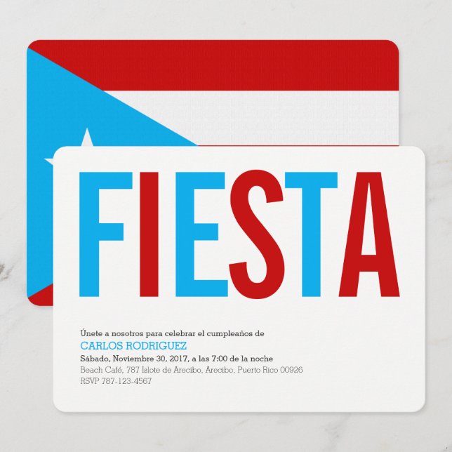 Fiesta: Himmel: Puerto Rico Flagga Inbjudan (Fram/baksida)