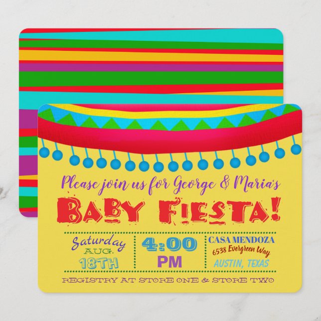 Fiesta-inbjudningar till baby shower inbjudningar (Fram/baksida)