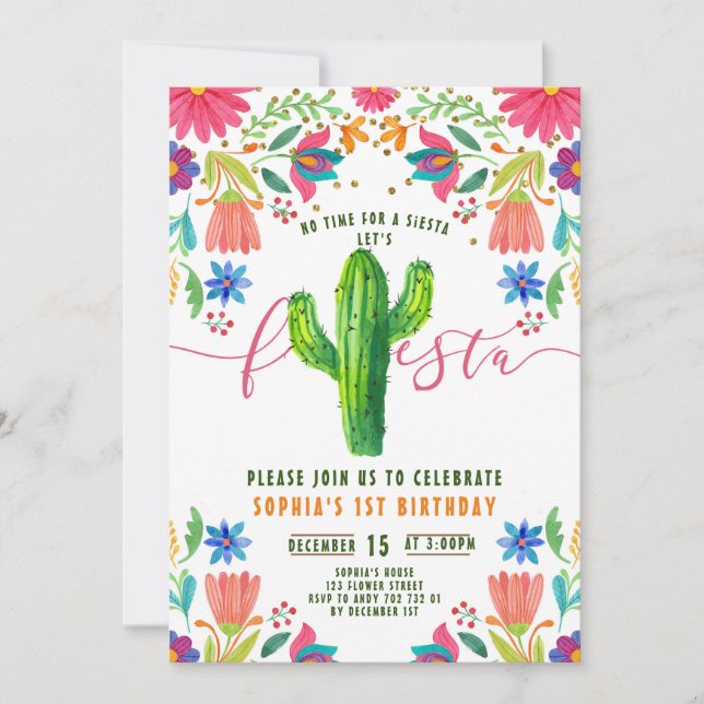 Fiesta Ingen tid till Siesta Mexican Girl Birthday Inbjudningar (Framsida)