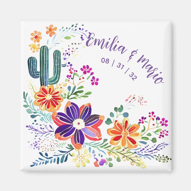 FIESTA Kaktus Folkart Blommor Anpassad Magnet (Framsidan)