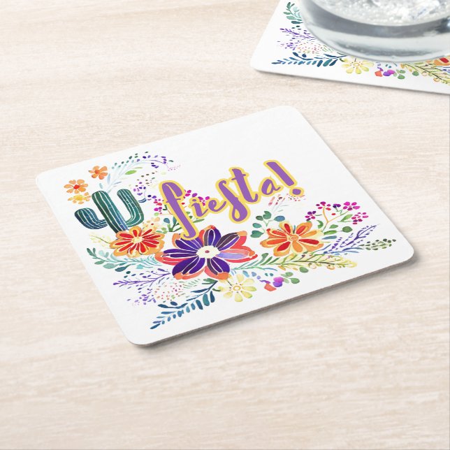 FIESTA Kaktus Folkart Blommor Anpassad Underlägg Papper Kvadrat (Vinklad)