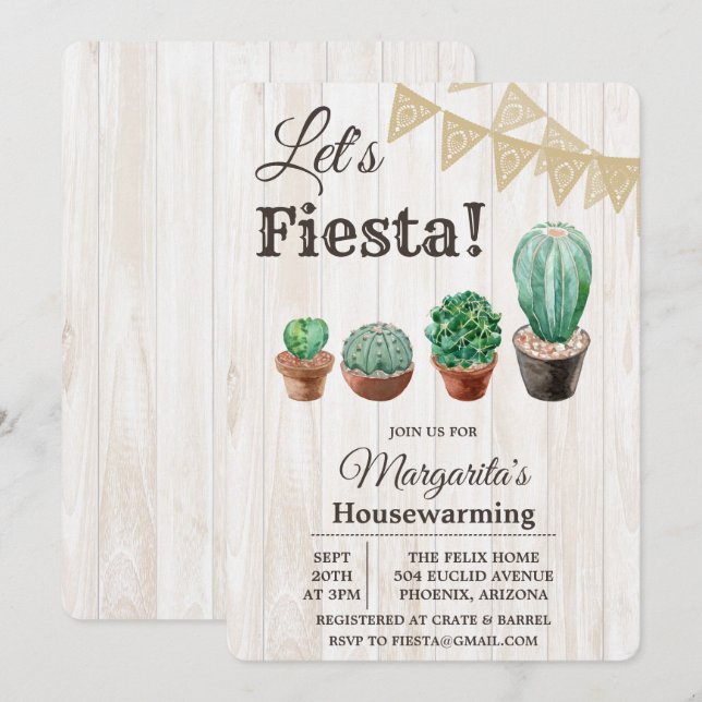 Fiesta Kaktus Inflyttningsfest Inbjudan (Fram/baksida)