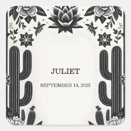 Fiesta Kaktus kärlek i blom Mexikansk Bröllopsfest Fyrkantigt Klistermärke