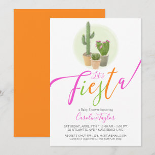 Fiesta Kaktus Neon Rosa Orange Baby Shower Inbjudningar