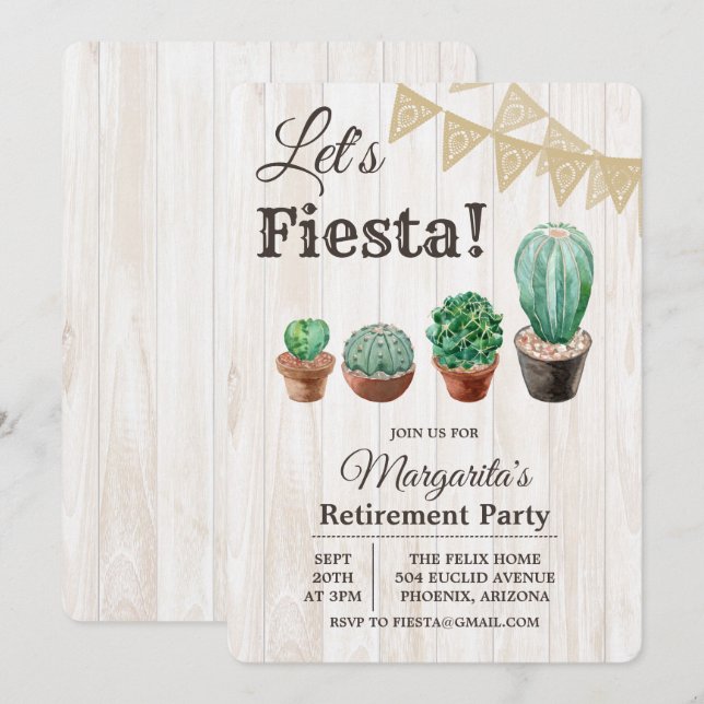 Fiesta Kaktus Pensionär Inbjudan (Fram/baksida)