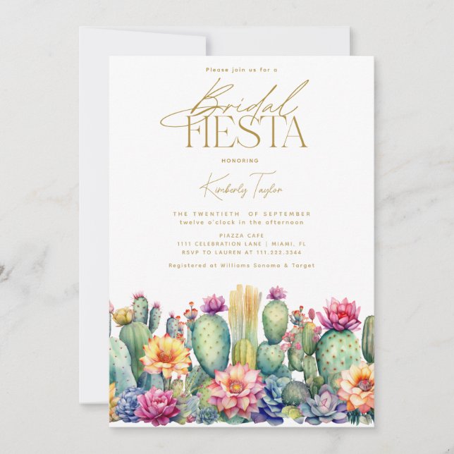 Fiesta Kaktus Vattenfärg Blommig Bröllopsfest Inbjudningar (Framsida)