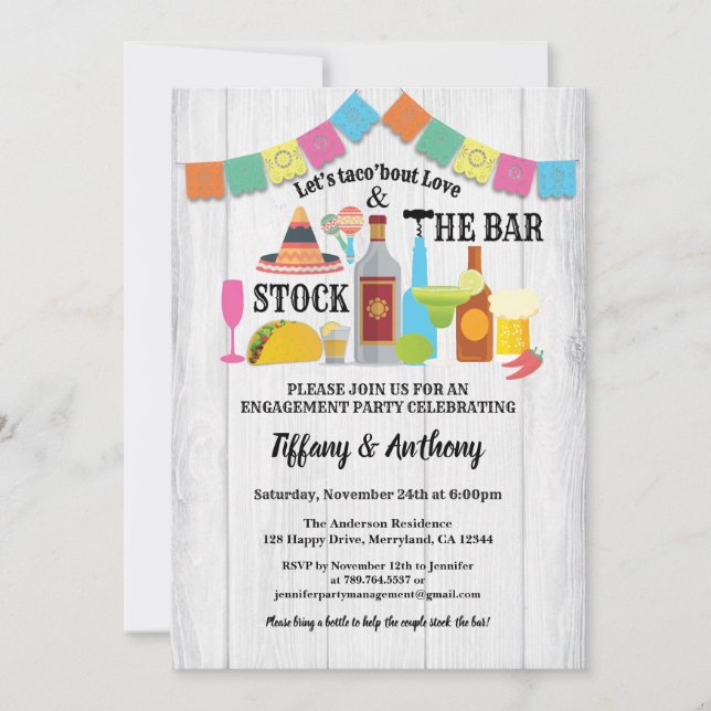 Fiesta lagrar vid duschen pub par inbjudningar (Framsida)